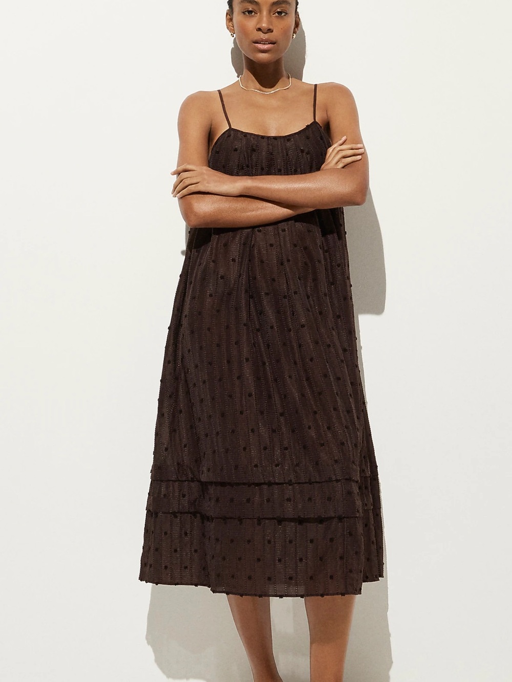 J Crew Textured Brown Dot Midi Dress NWT Size Small